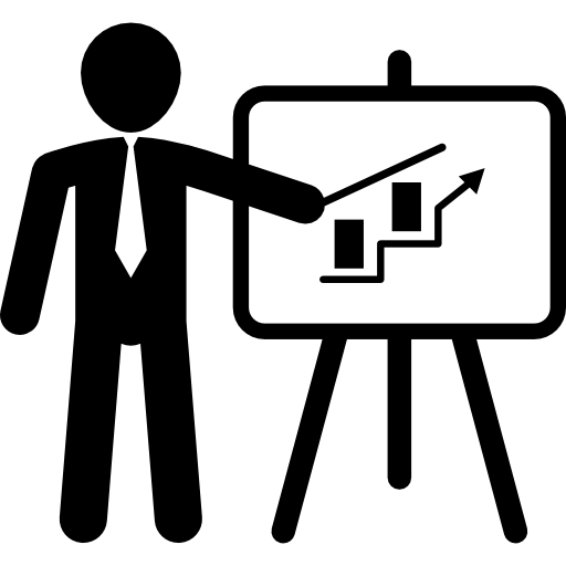 Businessman discussing a progress report icon
