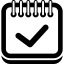 Verification sign on calendar page interface symbol with spring top border on rounded rectangle outline Ikona 64x64