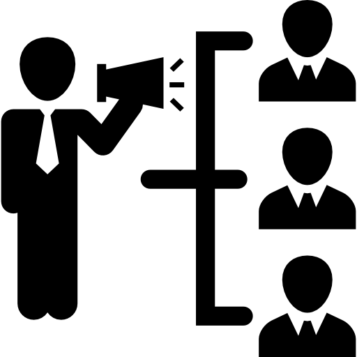 Businessman with a speaker in hierarchical graphic of business icon