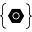 Open and close brackets enclosing a hexagon icon 64x64