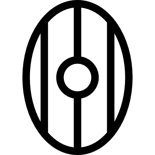 Oval Shield with Three Lines and Circle ícono