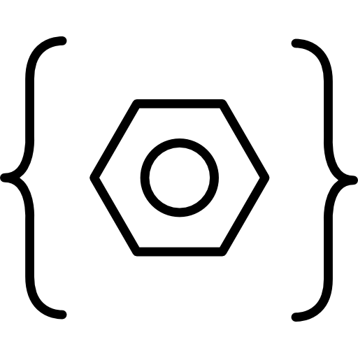 Open and close brackets enclosing a hexagon ícono