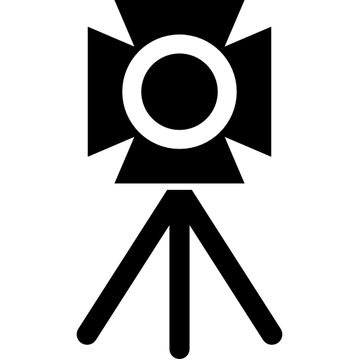 Camera frontal view on a tripod icon
