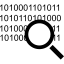 Code search interface symbol of a magnifier on binary code numbers icône 64x64