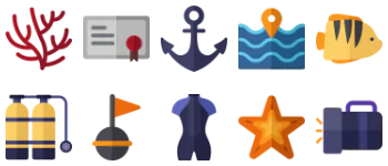Diving equipment набір іконок
