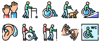 Disabled people assistance icon pack