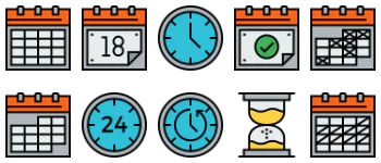 Time and date pack outlined paquete de iconos