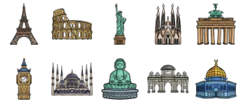 Памятники мира набор иконок