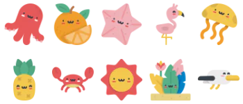 Kawaii summer characters gói biểu tượng