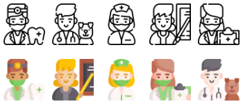 Jobs professions and avatars icon pack